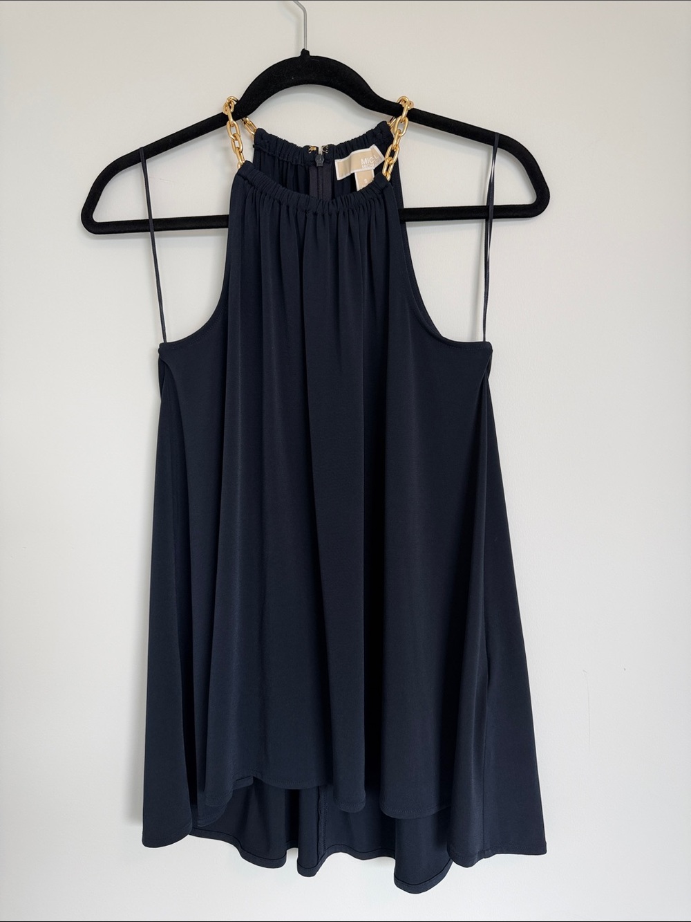 NWOT Michael Kors Navy Halter Tank Top with Gold Chain